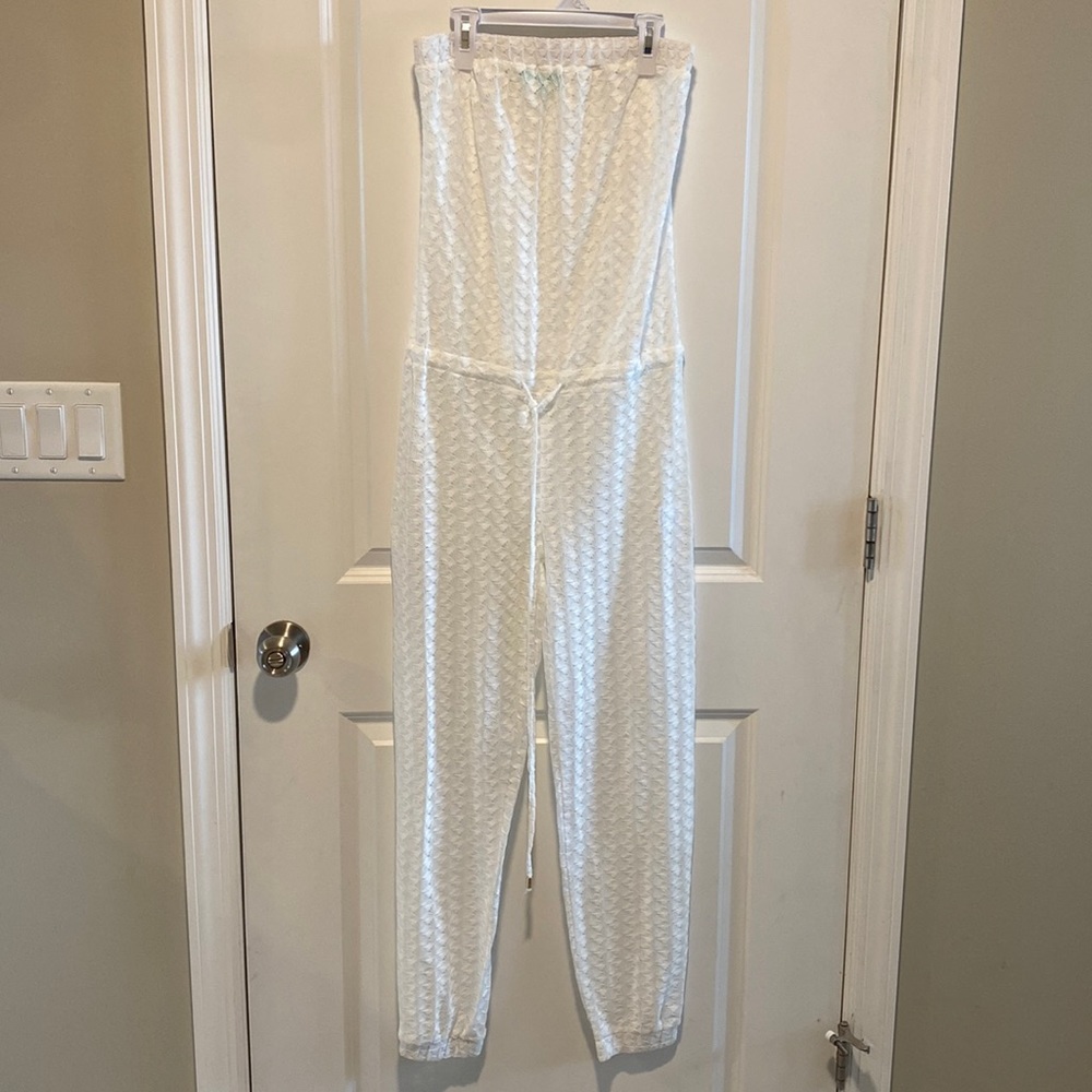 Melissa Odabash White Textured Swim Coverup Jumpsuit
